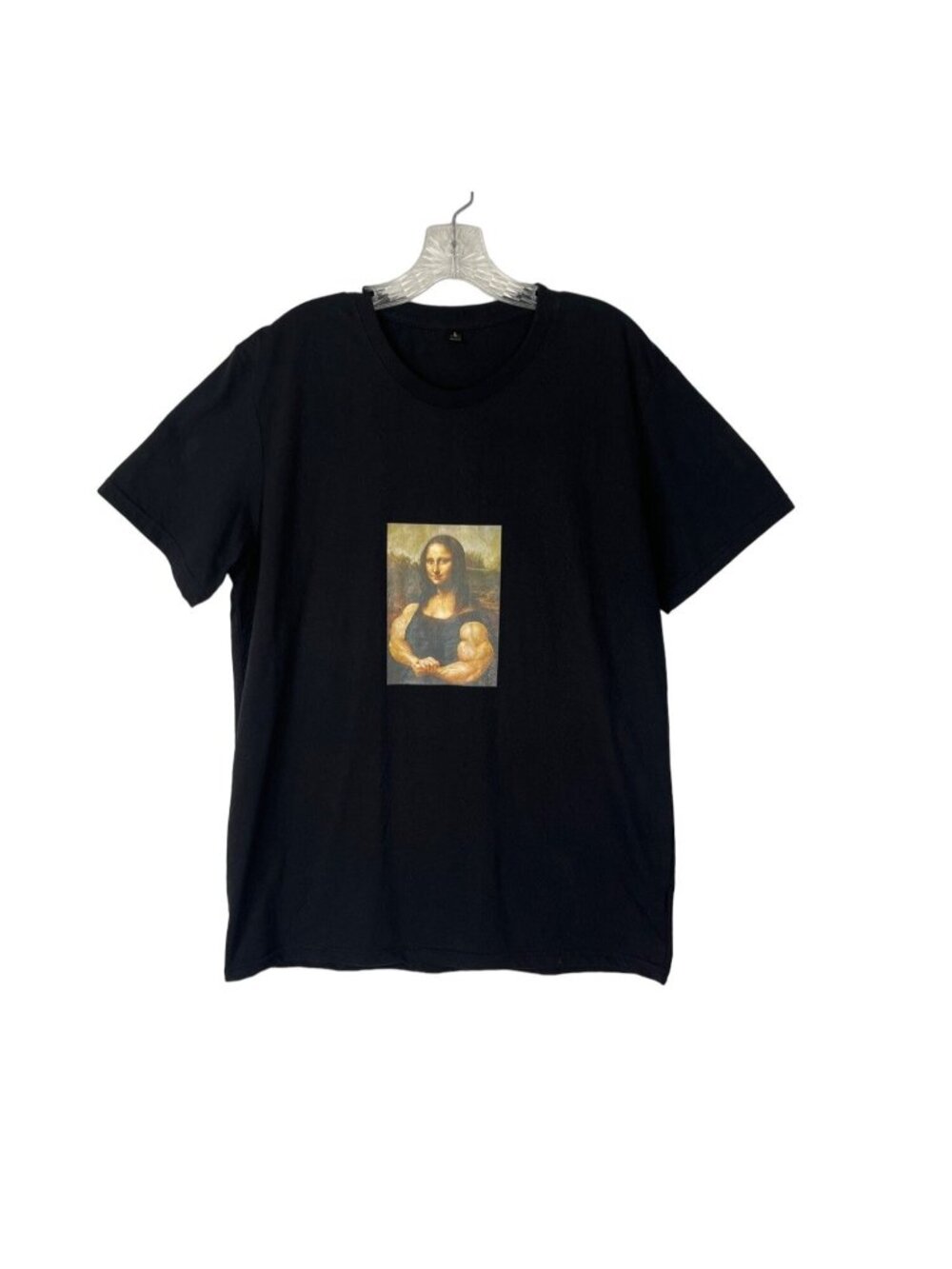 Shein Graphic Tshirt Mona Lisa With Muscles Womens‎ Large Black Short Sleeves